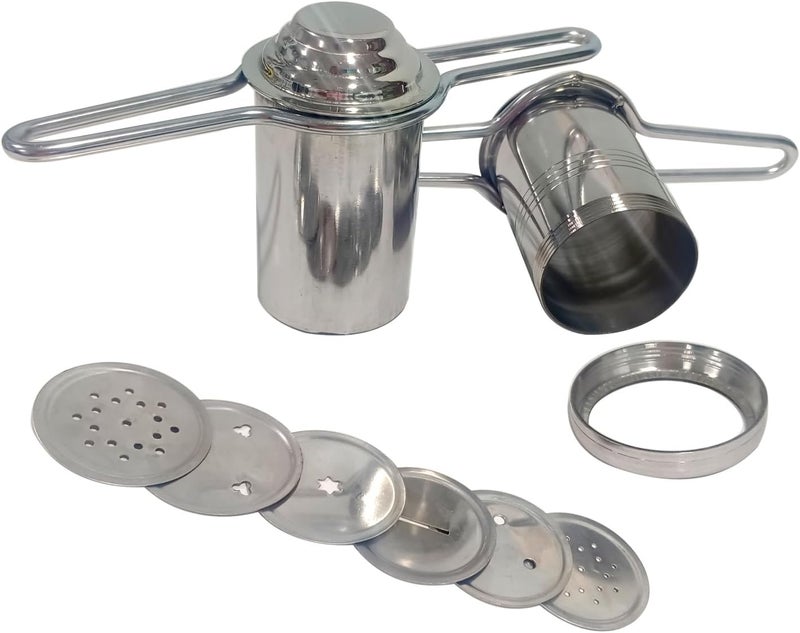 DBY Stainless Steel Press Sev Sancha Machine Press Murukku Maker Traditional Sorya Idiyappam Maker Kitchen Dough Press Dab sev Sancha with 6 Jali - Image 1